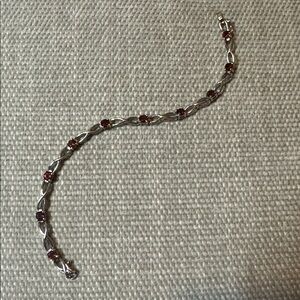 Silver Bracelet w/red Stones